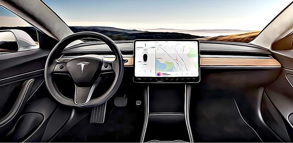 Interieur van de Tesla Model 3 lesauto